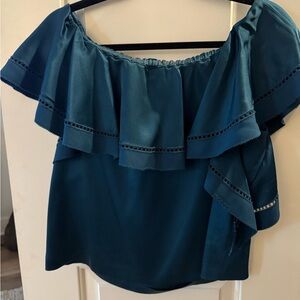 Rachel Zoe Teal Off-Shoulder Ruffle Top Size 6